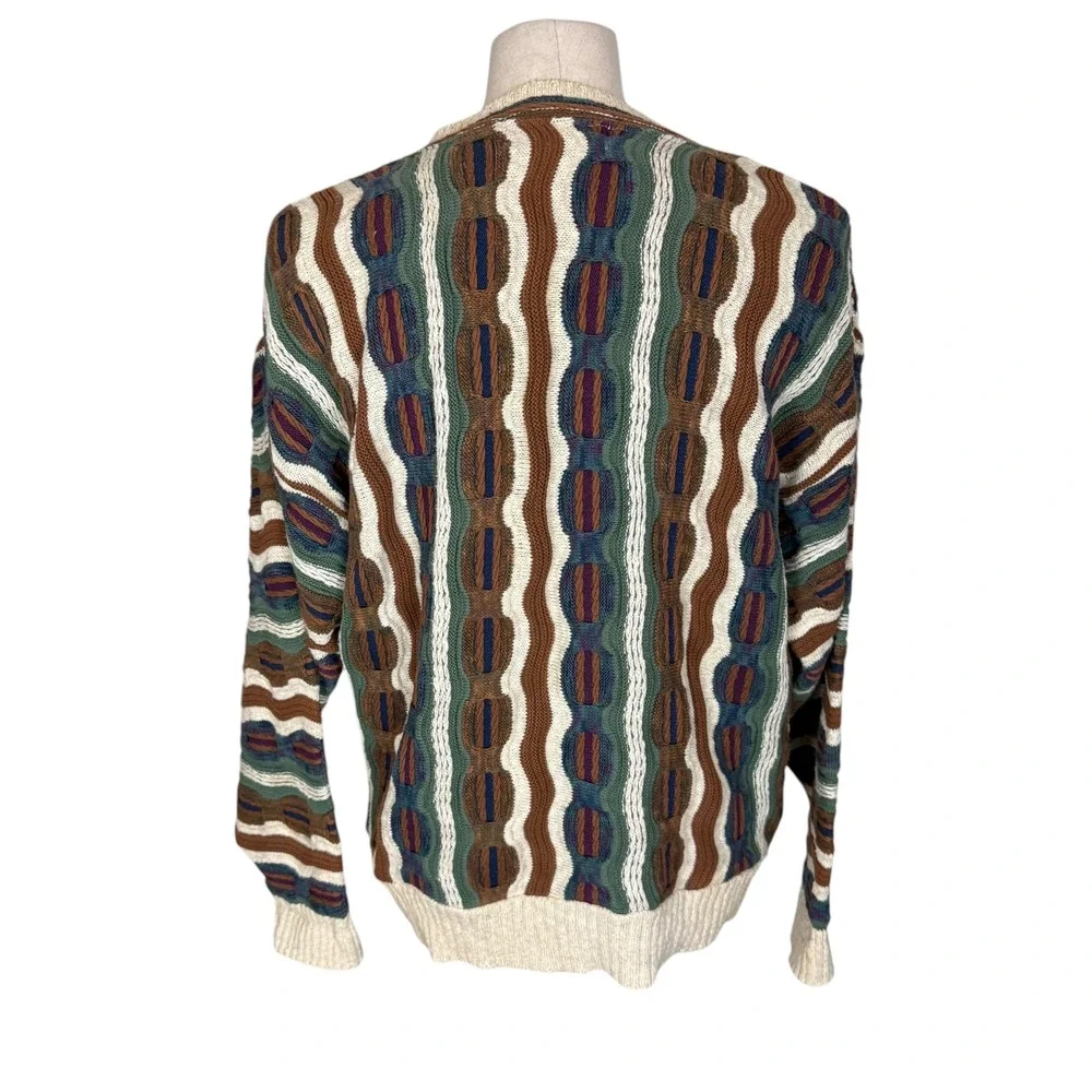 Crossings Vintage 90s 3D Textured Knit Sweater Large Brown Green Made in USA